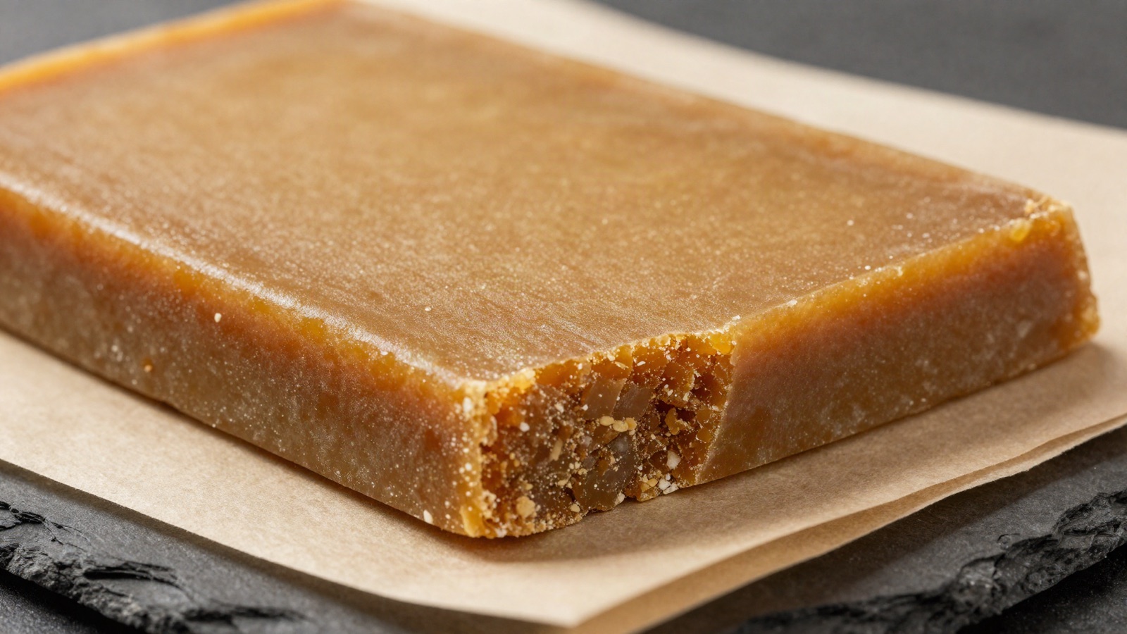 Piatella cold cure hash: dense slab with a fine grain on parchment paper