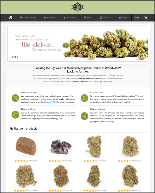 Image of SmokersCo Cannabis shop in Tor Browser in Dark Web